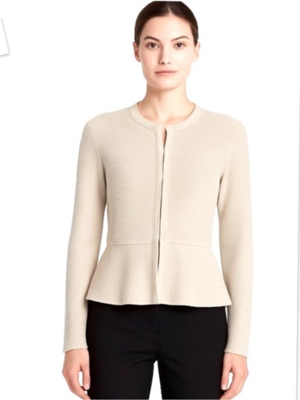 Hugo Boss Fadra Merino Super Fine Peplum Cardigan Sweater In Gray Pearl Size S
